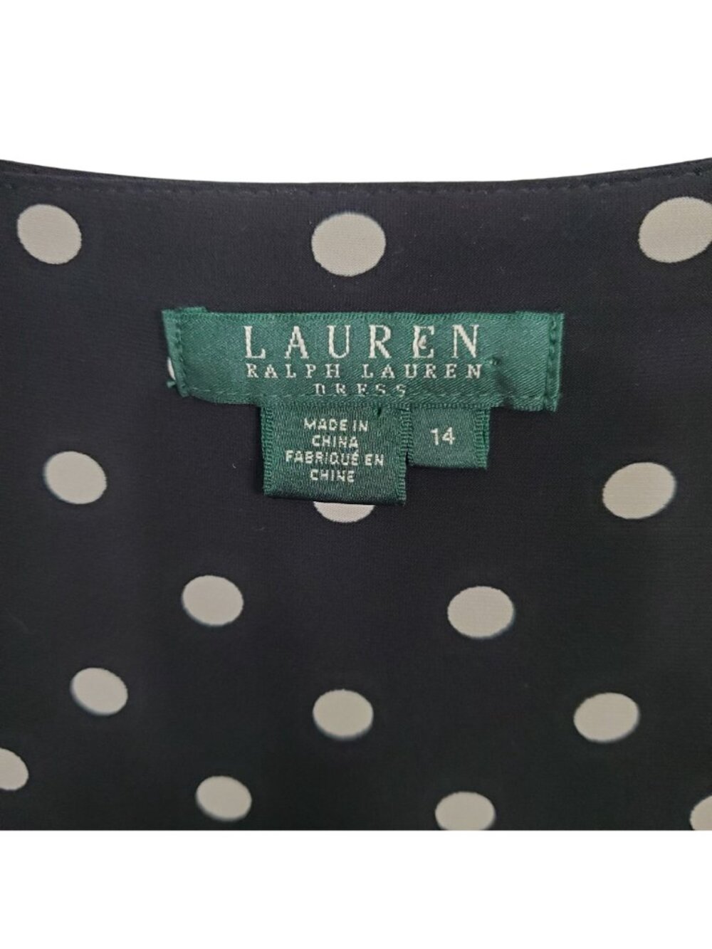 LRL Ralph Lauren Size 14 Dress Polka Dot Fit Flare Classic V-neck Twist Pull On - Picture 4 of 11